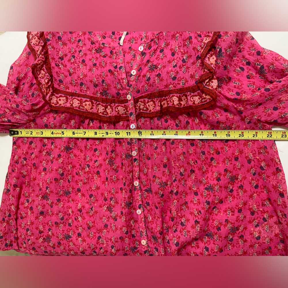 FREE PEOPLE Jenna Floral Ruffle Blouse Raspberry Red Flowy Feminine Size Small - Picture 12 of 15